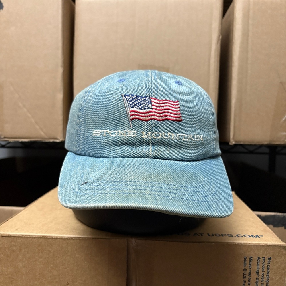 Stone Mountain Mens Denim Baseball Cap American Flag Embroidered Adjustable